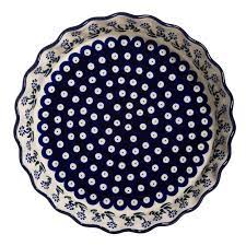 Polish pottery unikat floral butterfly large 11 dinner plate mlot6. Polish Pottery Ruffled Pie Plate Springing Calendulas Pottery J K Adams