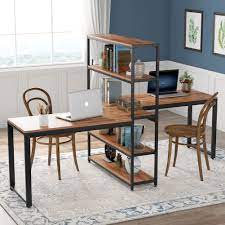 Tribesigns Two Person Computer Desk With Bookshelf 90 Inches Double Face Face Workstation Desk With Storage Shelf For Two Person Extra Large Writing Office De Bookshelf Desk Home Home Desk