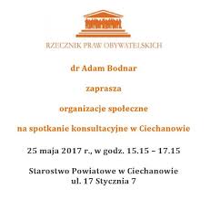 Otwarte spotkanie forum konsumenckiego przy rzeczniku praw obywatelskich 2 czerwca 2021 r. Rzecznik Praw Obywatelskich Zaprasza Powiat Ciechanowski