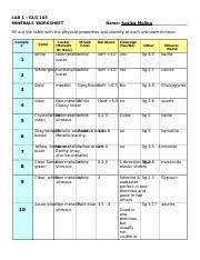 lab 1 lab 1 glg 103 minerals worksheet name azalea molina