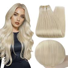 Amazon.com : Full Shine Blonde Sew in Hair Extensions Real Human Hair 24  Inch Platinum Blonde Hair Extensions Straight Long Hair Remy Weft Hair ...