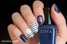 If you can't really party, at least your nails can! Nail Art Navy Blue And White Nautical Nail Nail Crazies Unite Polished Polyglot