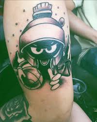 Nice 3 colors cartoon tattoo style of looney tunes character marvin the martian motive done by tattoo artist tymur denysenko from odessa, ukraine. Marvin The Martian Tattoo