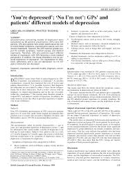 We did not find results for: Pdf You Re Depressed No I M Not Gp S And Patients Different Models Of Depression Jane Ogden Academia Edu