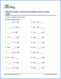 Posted on december 8, 2019december 7, 2019 by robena. Grade 4 Math Worksheet Addition With Missing Addend Sum Under 100 K5 Learning