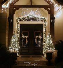 Christmas Porch And Front Door Garland Diy Outdoor Christmas Lights Diy Christmas Light Decorations Decorating With Christmas Lights