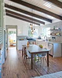 Exposed ceiling beams add visual interest, textural detail, and a framing quality that makes other elements pop. Open Kitchen Concept Open Kitchen Concept Design Part 2 Wood Beam Ceiling Vaulted Ceiling Kitchen Kitchen Ceiling