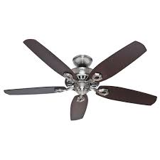 Looking for a modern ceiling fan with changeable light bulbs. Hunter Fan Company Builder Elite Brushed Nickel Ceiling Fan Without Light 53241 Destination Lighting