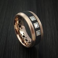 Black And Gold Carbon Fiber 14k Rose Gold With Carbon Fiber And Diamonds Custom Made Band Engagement Rings For Men Rings For Men Black Gold Jewelry