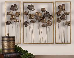 This handcrafted metal flower wall art boasts exquisite dimension from different petal layers backed by an espresso metal outline and wood outline details. Metal Wall Art My Decorative