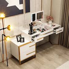 Jessica mcclintock couture bedroom vanity set bedroom vanity. White Makeup Vanity With Flip Top Mirror Side Cabinet Dressing Table With Drawers Gold Stainless Steel