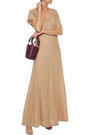 Use the elegant v neckline to frame a statement choker or pendant. M Missoni Metallic Crochet Knit Maxi Dress In Gold Modesens