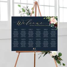 Navy Blue Wedding Seating Chart Poster Floral Wedding