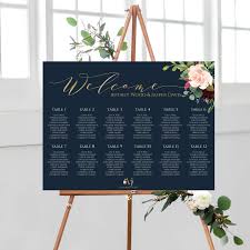 navy blue wedding seating chart poster floral wedding