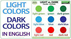 Light Colors Vs Dark Colors In English Esol Esl Colors Colours Basicenglish Englishteacher Light Colors Light In The Dark English Vocabulary Words