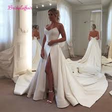 Abiti da sposa semplici e raffinati. White Satin Abiti Da Sposa Semplici Con Scollo A V Fessura Del Lato Abiti Da Sposa Vestito Da Sposa Robe De Mariee Abiti Da Sposa Aliexpress