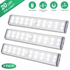 Under Cabinet Lighting Closet Light 20 Leds 3 Packs Wireless Rechargeable Cabinet Lights Magnetic Under Counter Lighting Led Motion Sensor Night Light For Closet Cabinet Wardrobe Stairs White