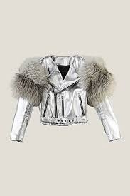 Metallic Moto Leather Jacket With Fur Sleeves Fur Leather Jacket Leather Jacket Silver Leather Jacket
