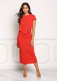 Junior Clothing Red Thermal Knit Layered Midi Dress Dresses Tall Girl Fashion Midi Dress
