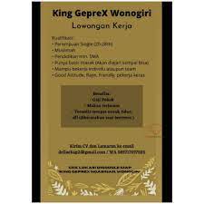 Kegiatan donor darah pd bpr bkk wonogiri dalam rangka ulang tahun merger ke 13 tahun 2019. Lowongan Kerja King Geprex Wonogiri Info Loker Solo