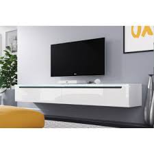 Meuble Tv Swift 180 Cm Blanc Brillant Avec Led Vente De Meuble Tv Conforama