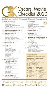 The new home for your favorites. Oscars 2020 Download Our Printable Movie Checklist The Gold Knight Latest Academy Awards News And Insight