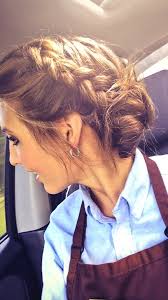 Half up long wavy style for formal hair. Www Gardennearthegreen Com A Fun Waitress Updo Braided Surf Bun Nurse Hairstyles Hair Styles Waitress Hairstyles
