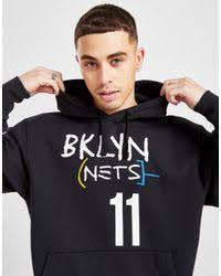 Cut from a cotton blend jersey and lined with warming fleece, this pull over style is finished will all of the key elements. Nike Cotton Nba Brooklyn Nets City Edition Overhead Hoodie In Black White Black For Men Lyst