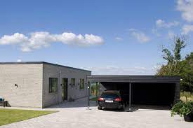 Fritstaende Carport I Trae Med Fladt Tag Huse Carport Carport Ideer