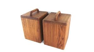 Set Of 2 Wood Canisters Wooden Canister Set Modern Kitchen Etsy Canister Sets Wooden Wood