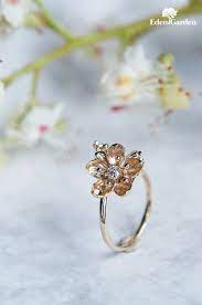 Unique Diamond Ring Yellow Gold Ring Engagement Ring Gold Flower Ring Flower Enga Unique Engagement Rings Unique Diamond Rings Nature Inspired Wedding Ring