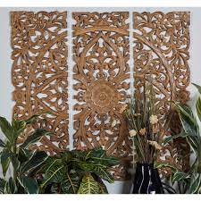 Litton Lane 48 In X 16 In Carved Botanical Scrollwork Framed Wooden Wall Art Set Of 3 14255 The Home Depot In 2020 Carved Wood Wall Art Wooden Wall Panels Carved Wood Wall Panels