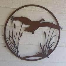 Geese 2 And Cattails Rustic Decor 24 Custom Garden Art Rustic Flying Goose Metal Ducks In 2021 Garden Art Rustic Decor Wall Sculpture Art