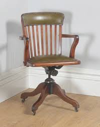 Edwardian Oak Leather Revolving Office Arm Chair Antiques Atlas Green Leather Chair Tan Leather Chair Chair