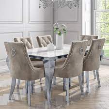 Add to the wish list. 6 Seater Dining Set With White And Mirrored Table And Mink Velvet Chairs Jade Boutique Furniture123