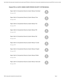 Napco Gemini Computerized Security System Manual