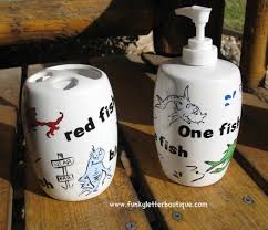 Dr Seuss One Fish Two Fish Red Fish Blue Fish Bathroom Soap Pump And Toothbrush Holder Kids Bathroom Fish Bathroom Kids Bath Accessories One Fish
