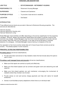 Proven work experience as property manager. Hanover Job Description Job Title Estate Manager Retirement Housing Pdf Free Download