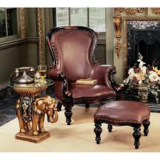 Antique victorian hand carved mahogany chinoiserie high wingback chair. Design Toscano Victorian Rococo Faux Leather Wing Chair And Ottoman Walmart Com Walmart Com