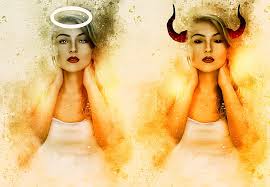 Devil horns and angel halo. Royalty Free Photo Illustration Of A Woman Wearing White Top Pickpik