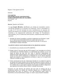 (se escribe aquí el nombre de la eps o entidad de salud a la cual nos dirigimos). Derecho De Peticion Peticion Especialidades Medicas