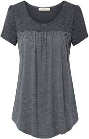 Lingfon Women S Short Sleeve Pleated Front Stitching Tunic Shirt Top Xxl Black At Amazon Women S Clothing Store Tunic Tops Fashion Womens Scoop Neck