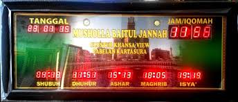 Pengiriman Jam Jadwal Sholat Digital Ke Musholla Baitul Jannah Pabelan Kec Kartasura Kab Suko Tanggal