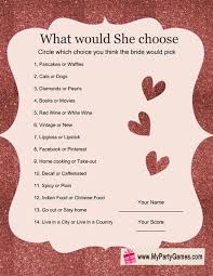 Free Printable What Would She Choose Game Bridal Games Wedding Shower Games Bridal Shower Games