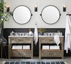 Simple open vanity shelving system with a small vessel sink. Paulsen 36 Reclaimed Wood Single Sink Vanity Pottery Barn