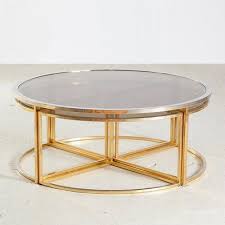 Brown/black medium round wood coffee table with storage shelf. Golden Framed Round Glass Coffee Table And Nesting Tables Set 1960s Set Of 5 For Sale At Pamono