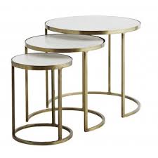 White Marble Round Nesting Tables Set Of Three Round Nesting Side Tables In A Brass Coloured Metal Fra Nesting Coffee Tables Marble Side Tables Nesting Tables