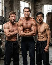 A legendary link-up at the start of something unforgettable 💥 Arnold  Schwarzenegger, Chuck Norris, and Jackie Chan standing side by side—where  raw power meets martial mastery. This isn't just training… it's the