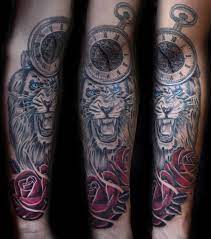 Lion Clock Roses Tattoo By Thiago Padovani Tattoos Clock And Rose Tattoo Neck Tattoo