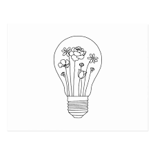 Cute Flowers In Lightbulb Line Design Postcard Zazzle Com Art Drawings Simple Different Drawing Styles Easy Drawings